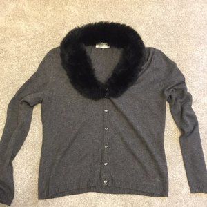 Holt Renfrew grey sweater with fur collar